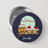 Cute Owl familie met Santa Hats en aangepaste naam Ronde Button 7,6 Cm (Voorkant /achterkant)