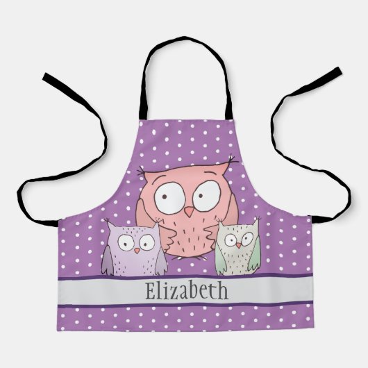 Cute Owl Familienaam Kinder Animal Pattern Schort (Voorkant)