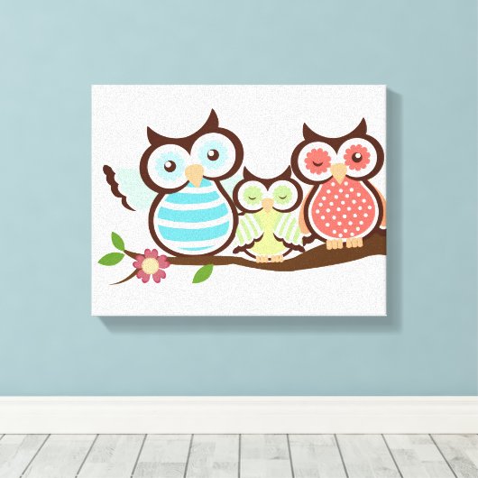 Cute Owl Family Canvas Afdruk (Insitu (Houten vloer))