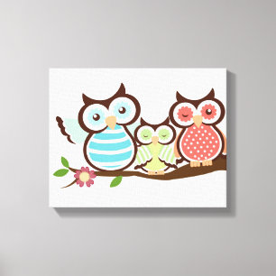 Cute Owl Family Canvas Afdruk