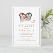 Cute Owl Family Sip en Zie Baby Greet Invitation Kaart (Staand voorkant)