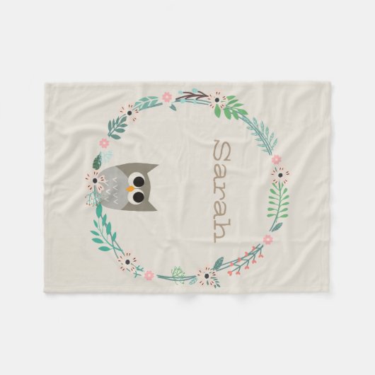 Cute Owl Fleece Blanket (Voorkant (Horizontaal))