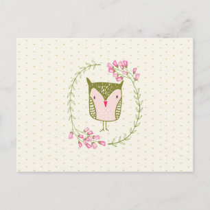 Cute Owl Floral Wreatand Hearts Briefkaart