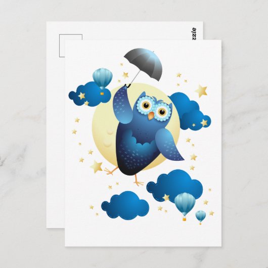 Cute Owl Flying with Umbrella Briefkaart (Voorkant / Achterkant)