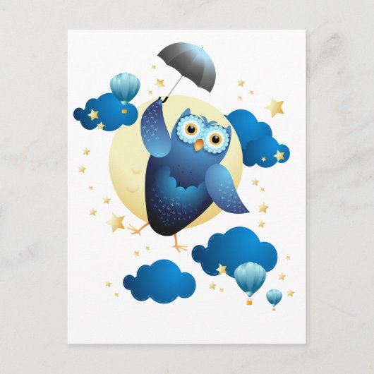 Cute Owl Flying with Umbrella Briefkaart (Voorkant)