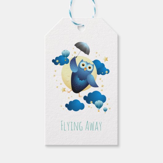Cute Owl Flying with Umbrella Cadeaulabel (Voorkant)