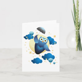Cute Owl Flying with Umbrella Kaart