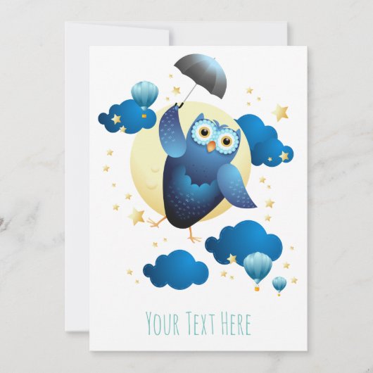 Cute Owl Flying with Umbrella Kaart (Voorkant)