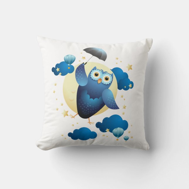 Cute Owl Flying with Umbrella Kussen (Voorkant)