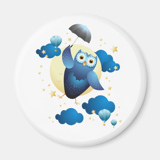 Cute Owl Flying with Umbrella Magneet (Voorkant)