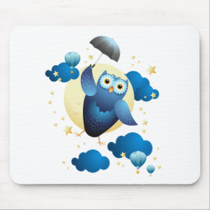 Cute Owl Flying with Umbrella Muismat