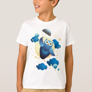 Cute Owl Flying with Umbrella  T-shirt