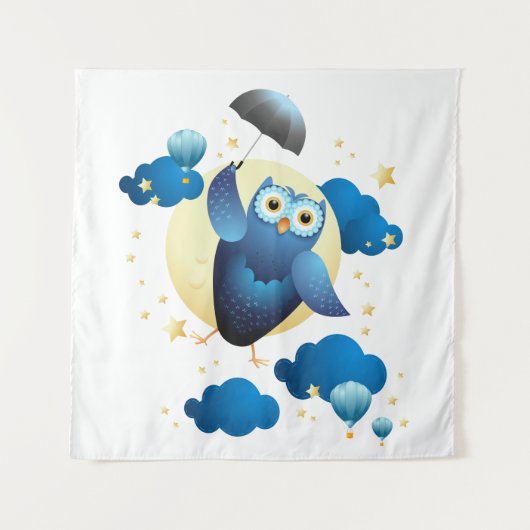 Cute Owl Flying with Umbrella Wandkleed (Voorkant)