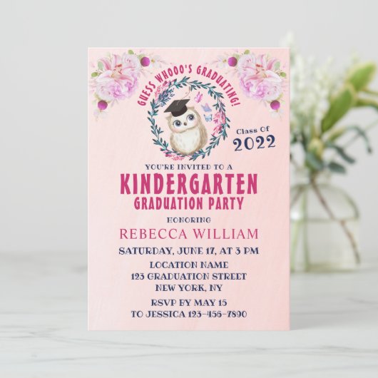Cute Owl Funny Kindergarten Afstuderen Kaart (Staand voorkant)