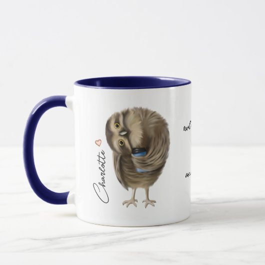 Cute Owl Funny Love Script Persoonlijke naam Mok (Links)