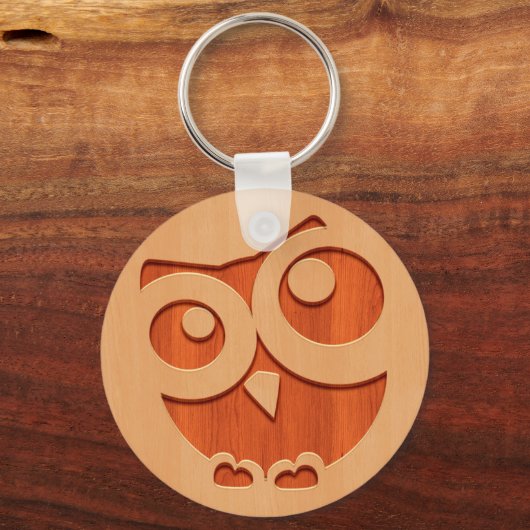 Cute owl gegraveerd in houtwaren sleutelhanger (Voorkant)