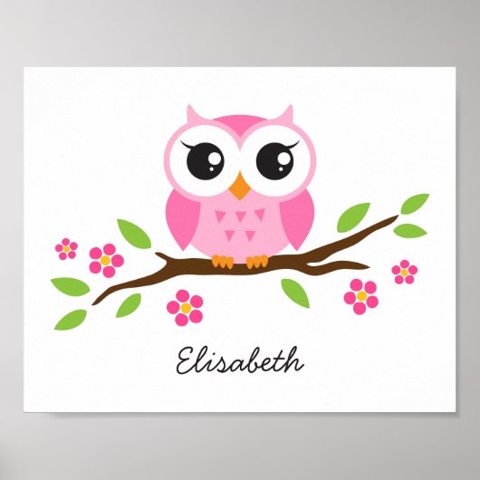 Cute owl gepersonaliseerde kleutermuurkunst voor m poster (Voorkant)