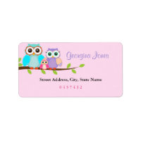 Cute Owl Girl Baby shower Adresetiketten