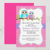 Cute Owl Girl Baby shower Invitation / Roze Kaart (Voorkant / Achterkant)