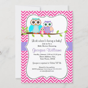 Cute Owl Girl Baby shower Invitation / Roze Kaart