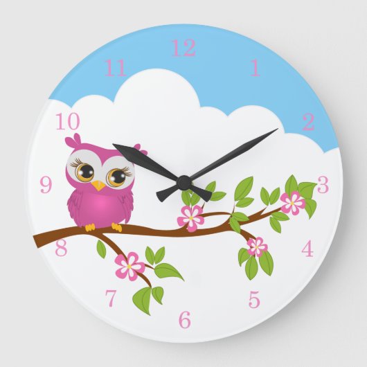 Cute Owl Girl on a Branch Wall Clocks Grote Klok (Voorkant)