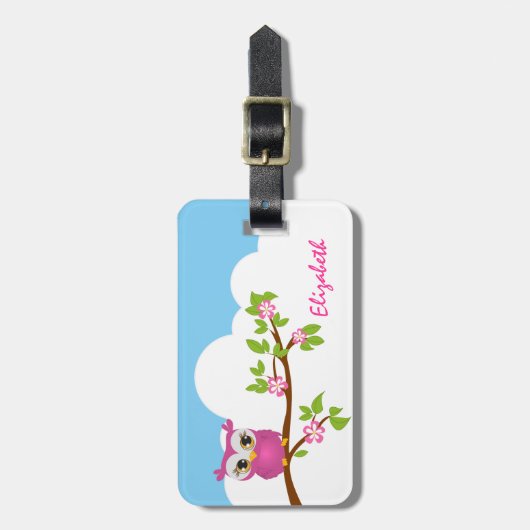 Cute Owl Girl op een Bagagelabel van de Tak (Voorkant verticaal)