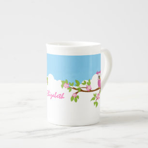 Cute Owl Girl op een Branch Bone China Mok