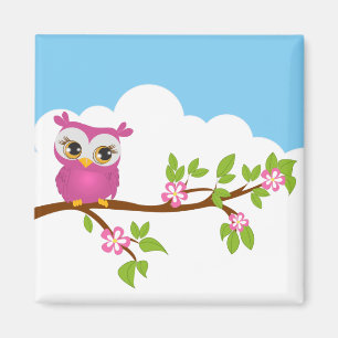 Cute Owl Girl op een Branch Magnet