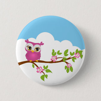 Cute Owl Girl op een Button van de Tak