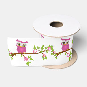 Cute Owl Girl op een tak Ribbon Satijnen Lint