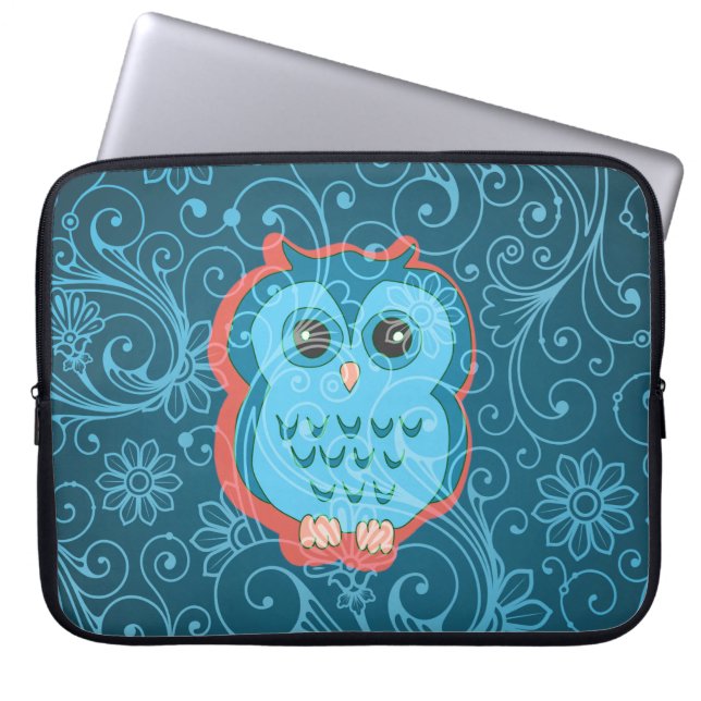 Cute Owl Girly Retro Floral Mode Laptop Sleeve (Voorkant)