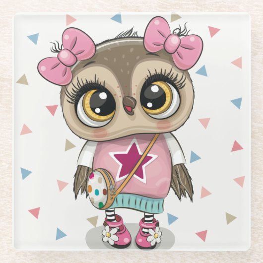 Cute Owl Glazen Onderzetter (Voorkant)