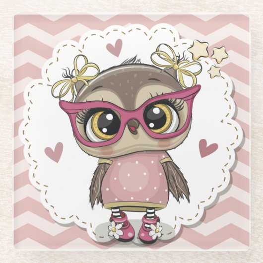 Cute Owl Glazen Onderzetter (Voorkant)