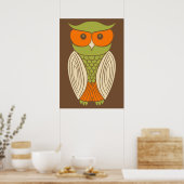 Cute Owl Graphic Retro Brown Poster (Keuken)