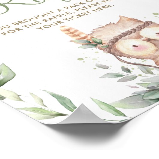 Cute Owl Greenery Baby shower Diaper Raffle Sign Poster (Hoek)