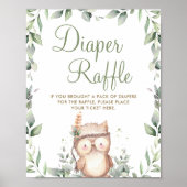 Cute Owl Greenery Baby shower Diaper Raffle Sign Poster (Voorkant)