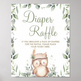 Cute Owl Greenery Baby shower Diaper Raffle Sign Poster