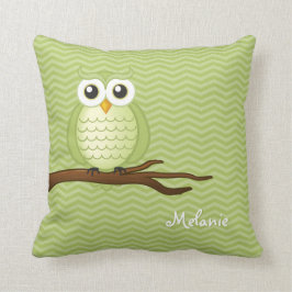 Cute Owl | Groene Chevrons Kussen