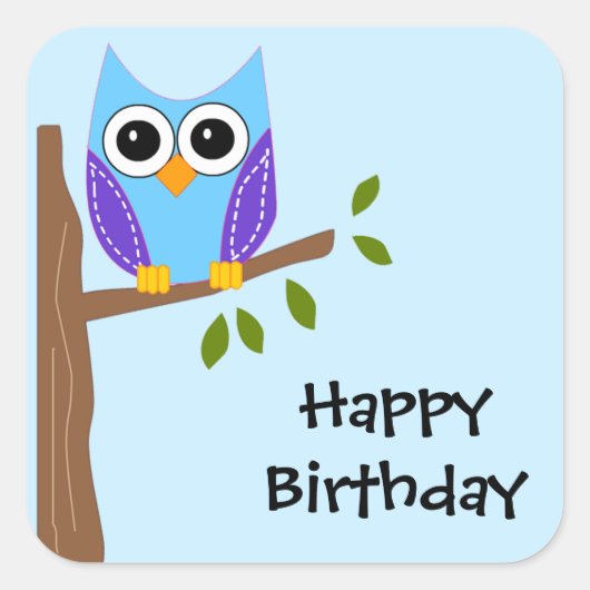 Cute Owl Happy Birthday Sticker (Voorkant)