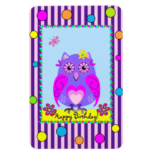 Cute Owl Happy Birthday text Photo Magnet Magneet