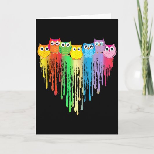 Cute Owl Heart Lgbtq Proud Gay Pride Month Colourf Kaart (Voorkant)