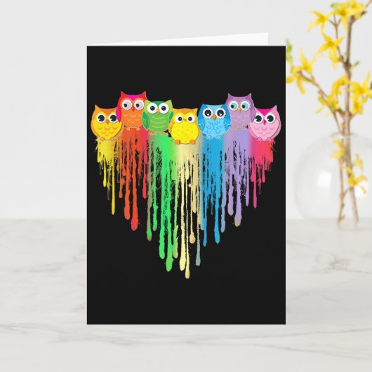 Cute Owl Heart Lgbtq Proud Gay Pride Month Colourf Kaart (Gele Bloem)