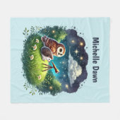 Cute owl hedgehog star gazing lovers add name fleece deken (Voorkant (Horizontaal))