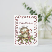 Cute Owl Holding Candy Cane Feestdagenkaart (Staand voorkant)