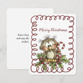 Cute Owl Holding Candy Cane Feestdagenkaart (Voorkant / Achterkant)