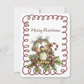Cute Owl Holding Candy Cane Feestdagenkaart (Voorkant)