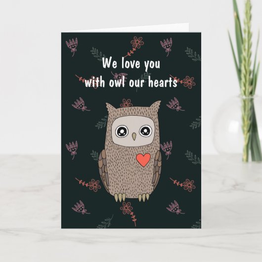 Cute Owl Ik hou van je, Kawaii Owl Custom Valentij Kaart (Voorkant)