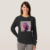Cute Owl Illustration Modern Artwork Pink Women Ki T-shirt (Voorkant volledig)