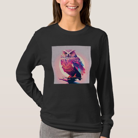 Cute Owl Illustration Modern Artwork Pink Women Ki T-shirt (Voorkant)