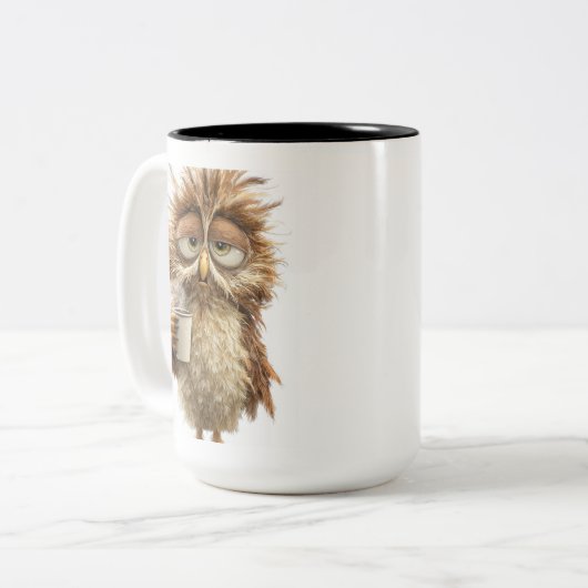 Cute Owl Illustration Mug | Adorable Woodland Bird Tweekleurige Koffiemok (Voorkant links)